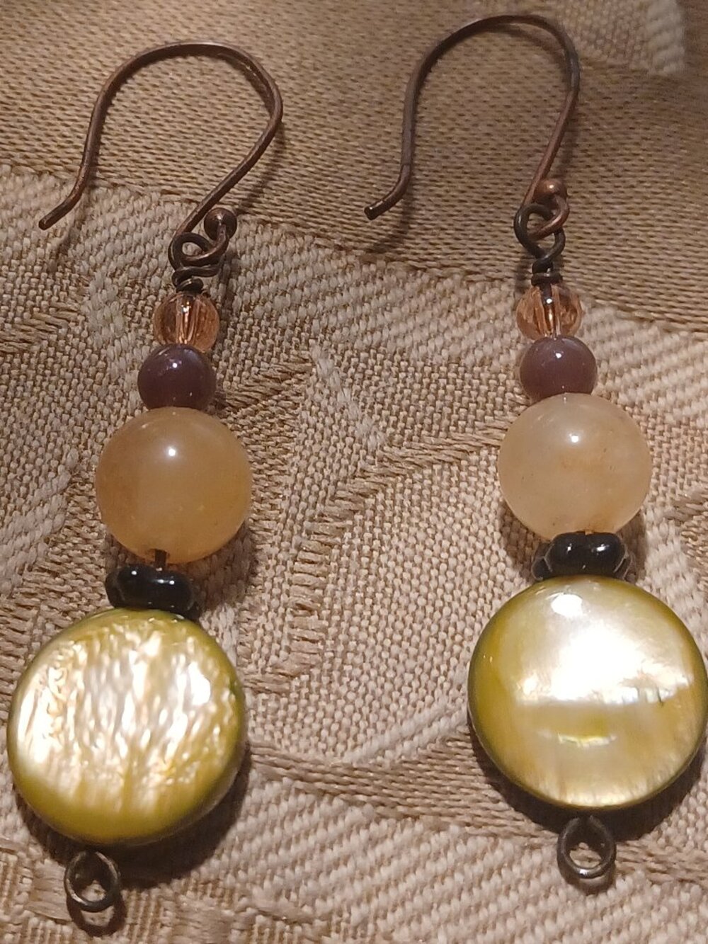 Yellow Calcite & Black Lip Mother of Pearl earrings